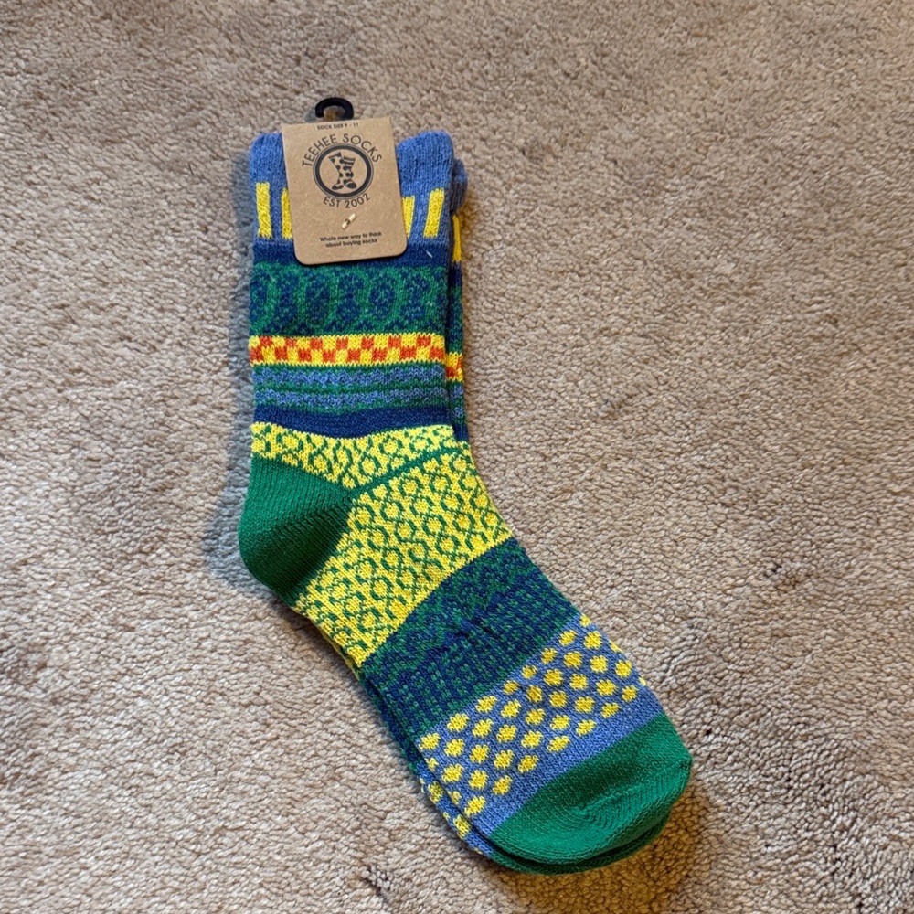 Teehee Socks Vibrant Green and Yellow Patterned Socks